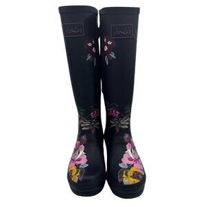 NWT- Joules Navy Blue & Lavendar Knee High Wellington Floral Printed Rain Boots